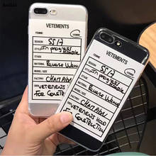 Простой этикетка Vetements Краткая справка чехол для iphone 11 12 Pro X XS XR макс 7 8 plus se 2020 счета-фактуры, прозрачный мягкий силиконовый чехол 2024 - купить недорого