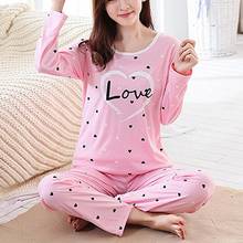 Women Casual Pajamas Sets Pink O Neck Strawberry Heart Print Top Long Pant Thin Sleepwear Set Spring Autumn Home Suit 2024 - buy cheap