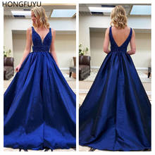 HONGFUYU Satin Prom Dresses with Crystals Long A Line Evening Gowns Formal Dress Illusion Deep V Neck Party Vestidos de Fiesta 2024 - buy cheap