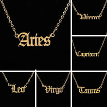 Shuangshuo Zodiac 12 Constellation Old English Letter Necklace Astrology Leo Aries Necklaces Pendants for Women Girls Star Sign 2024 - buy cheap