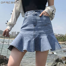 Vintage Women Denim Shorts Skirt With Ruffle 2021 Streetwear Summer Mini Skirts Jeans Casual Mermaid Saia Female 2024 - buy cheap