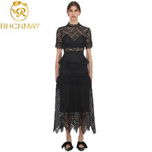 New Self-Portrait Long Lace Women Dress Runway Spring Summer Ruffles Short Sleeve Patchwork Dress Vintage Hollow Out Dress 2024 - buy cheap