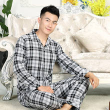 Conjunto de pijama de algodón puro para hombre, ropa de dormir de manga larga, informal, a cuadros japoneses, 100% algodón 2024 - compra barato