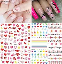 Adesivo de corações e unhas para manicure, decoração de decalque para unhas, pontas de unhas, beleza 2024 - compre barato