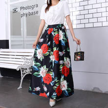 vintage print Long skirt Womens Chic Spring Jupe Longue High Waist Pockets Vintage Floral Striped Print Maxi Skirt Plus size 3XL 2024 - buy cheap