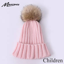 Winter Cute Beanie Hat For Boy And Girls With Faux Fur Pom Pom Warm Thick Ski Cap Solid Color Kids Baby Hat Knitted Bonnet Hats 2024 - buy cheap