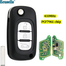 Складной дистанционный ключ с 3 кнопками, брелок 433 МГц с чипом ID46 PCF7961 для Renault Fluence Megane 3 Scenic 3 2024 - купить недорого