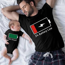 2021 Family Matching Shirts Look Matching Outfit Funny Battery Clothes Father Mother Boy Girl Tshirt Daddy Mommy Me Baby Clothes 2024 - buy cheap