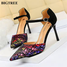 2020 Women Sandals High Heels Summer Brand Woman Pumps Spider web pattern Pointed Toe Fashion Buckle Office Ladies Party Shoes 2024 - buy cheap
