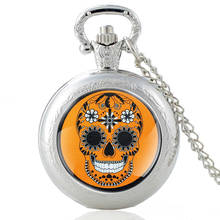 Relógio de bolso vintage flor e caveira, relógio de quartzo com pingente de cúpula de vidro, feminino e masculino, vintage exclusivo 2024 - compre barato