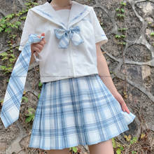 [Shinazugawa] Formal JK Uniform Anime Girls Short Sleeve High Waist Pleated Skirts Blue Plaid Skirt Women Dress School Uniform 2024 - buy cheap