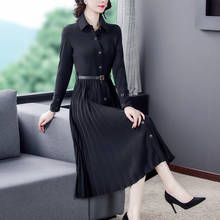 Outono vintage preto clássico midi vestidos plissados 2021 primavera casual plus size vestido de manga comprida elegante bodycon vestidos femininos 2024 - compre barato