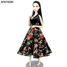 Black Floral Fashion Dress Outfits for Barbie Doll Clothes Party Gown Kids DIY Toys 1:6 Dollhouse Accessories Gift 2024 - buy cheap