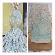 fashion L-66681 sequins lace fabric embroidery french net lace fabric for wedding dress 2024 - buy cheap