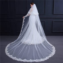 Véu de noiva com pente de casamento, 3 m, camada dupla, véu de casamento, longo, borda de renda, acessórios 2024 - compre barato