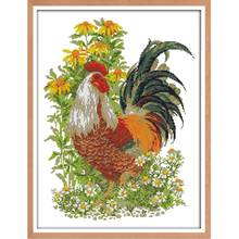Kit de punto de cruz "pollo", bordado de Tela con estampado de animales, 14ct, 11ct, costura artesanal 2024 - compra barato