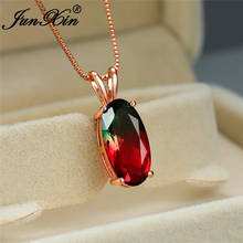 Cute Two Tone Red Green Blue Crystal Oval Pendant Necklaces For Women Rose Gold Female Rainbow Zircon Wedding Necklace Jewelry 2024 - buy cheap