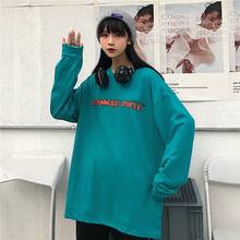 2020 New Wild women Long Section T-shirt casual Loose Female Letter Print Long Sleeve Pullover 2024 - buy cheap