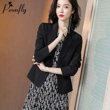 Peonfly blazer feminino casual estilo coreano, casaco de manga longa entalhado com botão único, preto, primavera 2020 2024 - compre barato