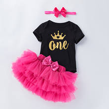 Roupas infantis para meninas de 1 ano, macacão com coroa e saia de tutu + faixa de cabelo 2024 - compre barato