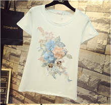 Women Flower Tshirt 2021 New Fashion Summer T-shirts  Slim Fit Cotton Tops Girls Student 2024 - buy cheap