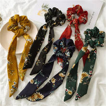 Boho Flower Print Scrunchie Hair Accessories For Women Fashion Ethnic Long Ribbon Elastic Hair Band Girl Ponytail Holder Tie Gum 2024 - buy cheap