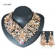 Luxury Dubai Gold Jewelry Sets Women Big Necklace Earring Set Indian Jewellery F1003 Rhinestone Party Jewels 5 Colors CACARE 2024 - buy cheap