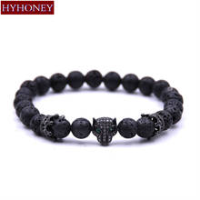 HYHONEY negro piedra de lava natural cuentas Micro Pave CZ cabeza de leopardo corona encanto pulsera hombres pulseras y colgantes pulseras 2024 - compra barato