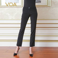 VOA прямые брюки-карандаш со средней талией, черный Шелковый костюм, брюки размера плюс, базовые тонкие женские леггинсы, брюки K7152 2024 - купить недорого