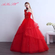 Anxin sh princesa laço vermelho flor vestido de casamento dubai grande flor um ombro beading cristal babados vestido de casamento branco 2024 - compre barato