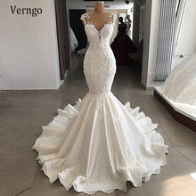Verngo Elegant Ivory 2021 Mermaid Wedding Dress For Bride Custom Made Delicate Lace Applique Sheer Back Fitted Bridal Gowns 2024 - buy cheap