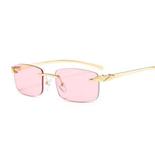 Очки солнцезащитные женские без оправы, модные дизайнерские маленькие брендовые роскошные квадратные солнечные очки с металлическим гепардом в винтажном стиле 2024 - купить недорого