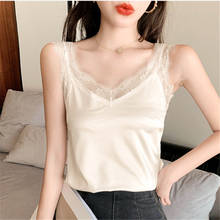 Crop Tops Tee Lady Summer Sleeveless Vest Top ropa mujer cropped 2020 Camisole Women Fashion Lace Simple Silk Satin Strap 2024 - buy cheap