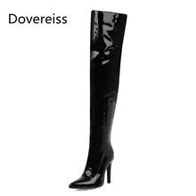 Dotreiss botas femininas, sapato de inverno sensual bico fino vermelho branco sobre o joelho salto alto stilettos 33 41 2024 - compre barato