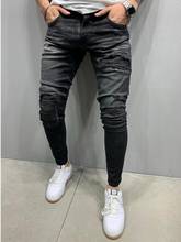 Homens drapeado listrado denim buraco outono inverno vintage lavagem hip hop calças de trabalho jeans calças de hip hop lápis jeans homem 2024 - compre barato