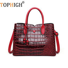 TOPHIGH Vintage Crocodile Pattern Leather Handbag Luxury Designer Women Crossbody Shoulder Bag High Quality Large Capacity Tote 2022 - buy cheap