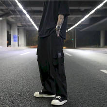 Calça funcional masculina estilo hong kong, calça reta com bolso grande solta casual larga até o tornozelo 2024 - compre barato