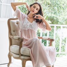 Nightgown Sleepwear  Women Cotton Lace Long Dress Romantic Summer Nightgown Women Princess sweet Style 2024 - buy cheap