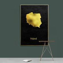Картина на холсте с золотой картой Польши, настенное художественное украшение для дома, настенный постер, украшение для гостиной, рамка 2024 - купить недорого