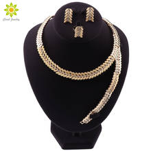 Conjuntos de joyería nupcial a la moda, collar, pulsera, pendientes de cristal, joyas de Color dorado de Dubái para mujer, conjunto de joyería de anillo de boda 2024 - compra barato