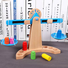 Juguete educativo Montessori para niños y bebés, juguete de cocina de simulación para medir, balanza pequeña de madera con 6 pesos 2024 - compra barato