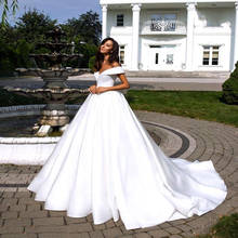 Simple White Satin Wedding Dress Boho Off the Shoulder Satin Backless Bridal Gown Plus Size Wedding Gowns Vestidos De Mariee 2024 - buy cheap