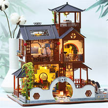 Casa de muñecas en miniatura de madera para niños, modelo de construcción de Casa de muñecas en miniatura con luz, Pavilion Retro chino, muebles, juguetes, regalo 2024 - compra barato