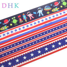 DHK-Cinta de grogrén con estampado de estrellas space usa, accesorio para el pelo, diadema, decoración, material artesanal, 38mm, 1,5 ", 5 yardas, E1654 2024 - compra barato