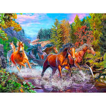 Pintura com miçangas para corrida cavalo decoração para casa ponto cruz mosaico animal bordado rio paisagem arte em diamante 2024 - compre barato