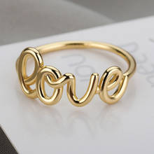 Anéis de dedo em letras do amor para mulheres, anéis para homens e mulheres, ouro e cor prateada, joias requintadas para casamento, presentes de festa 2024 - compre barato