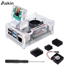 Aokin-carcasa para Raspberry Pi 4 B, carcasa compatible con instalación de cámara con disipadores térmicos, protector de cámara, ventilador de refrigeración y carcasa de cristal 2024 - compra barato