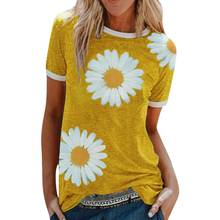 Fashion Women Tees tops Summer Sunflower Print Short Sleeve O Neck Loose T-shirts Floral T-shirts 2022 2024 - buy cheap