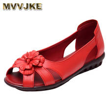 MVVJKE Flower Open Toe Summer Sandals Hollow Out Soft Genuine Leather Women's Shoes Flat Comfortable Fashion Sandals Plus Size 2024 - buy cheap