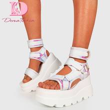 DoraTasia 2021 Summer New Ladyies Fashion Platform Sandals Wedges High Heels Mixed Colors Women Sandals Casual Beach Shoes Woman 2024 - buy cheap